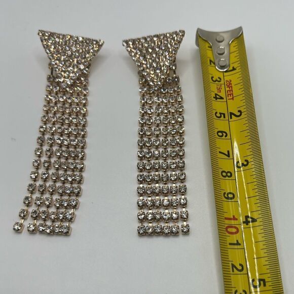 Vintage Pronged Rhinestone Gold Tone Dramatic Statement Earrings - Formal - Picture 3 of 6